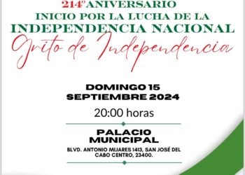 Invita Gobierno de Los Cabos a conmemorar el tradicional Grito de Independencia este domingo 15 de septiembre