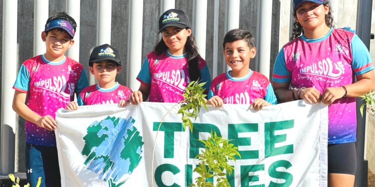 Reforestan niños del programa Impulso zona en la nueva planta potabilizadora de La Paz