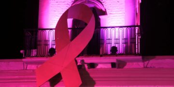 Se iluminó color rosa el Palacio Municipal de Los Cabos