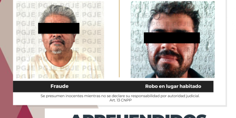 DETIENE PGJE A DOS HOMBRES POR DELITOS DE FRAUDE Y ROBO