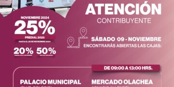 Aprovecha los descuentos y paga tu predial el sábado 9 de noviembre 
