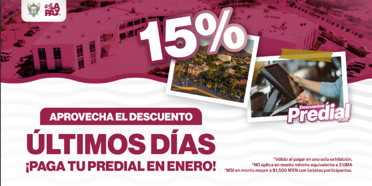 Aprovecha en enero los últimos días con 15% de descuento en el predial 2025