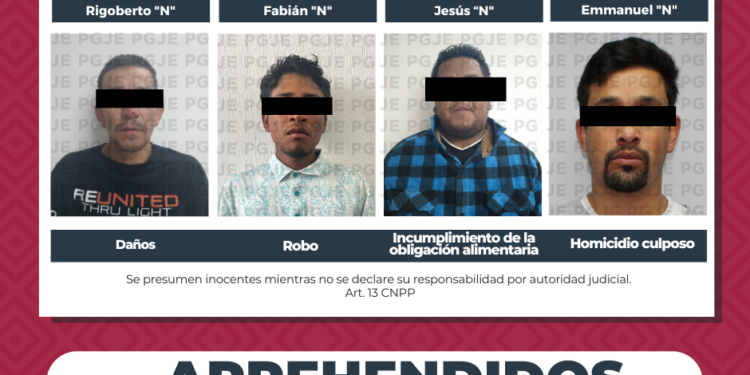 APREHENDE PGJE A CUATRO HOMBRES POR DIVERSOS DELITOS 