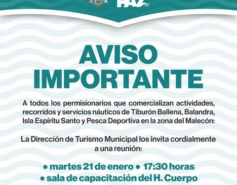 Turismo Municipal convoca a reunión con permisionarios náuticos