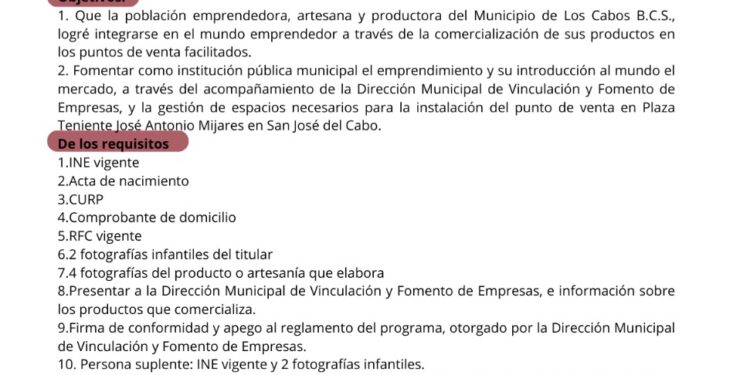 Invita Ayuntamiento de Los Cabos a participar en el programa “Mercado Regional”