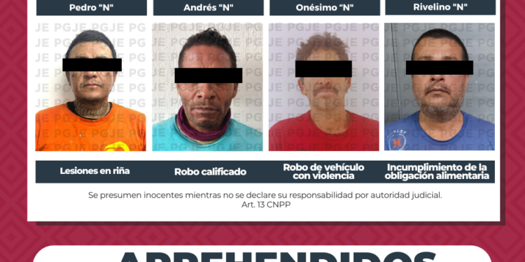 APREHENDE PGJE A CUATRO HOMBRES POR DIVERSOS DELITOS