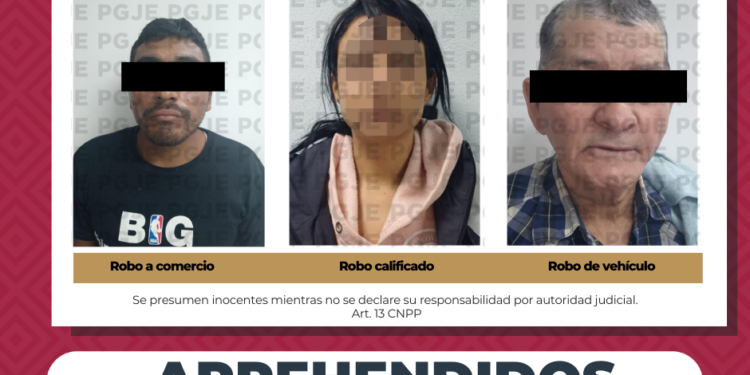 APREHENDE PGJE A TRES PERSONAS POR DIVERSOS DELITOS