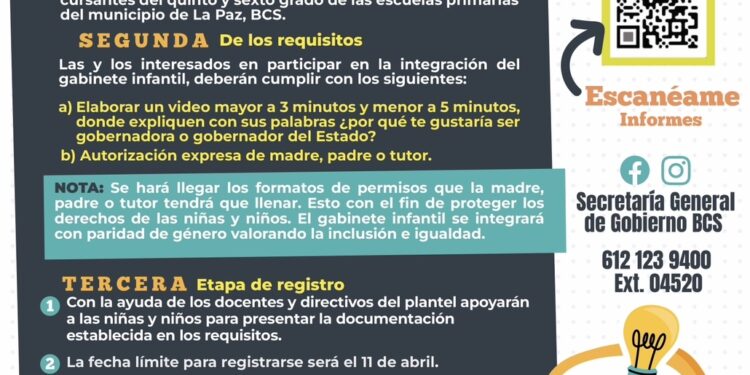 Invitan a niñas y niños de La Paz, a participar en Gabinete Infantil 2025