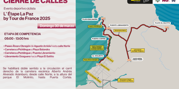 Cierre de vialidades por evento de ciclismo “L’ Étape La Paz by Tour de France”