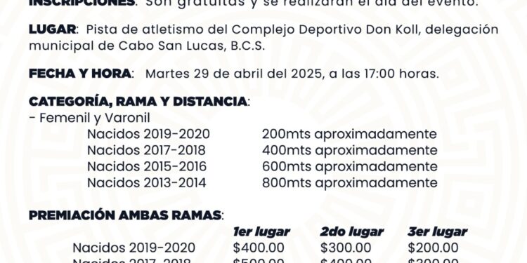 Invitan a celebrar Día del Niño con carrera pedestre en Cabo San Lucas; habrá premios en efectivo