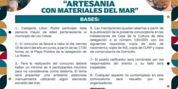 Convoca Ayuntamiento de Los Cabos a participar en el concurso “Artesanía con Materiales del Mar”