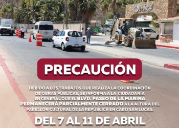 Anuncian cierre parcial en bulevar Paseo de la Marina en Cabo San Lucas