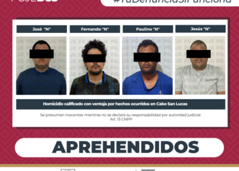 A 7 DÍAS DEL HOMICIDIO REGISTRADO EN CABO SAN LUCAS APREHENDE PGJE A CUATRO PROBABLES RESPONSABLES 