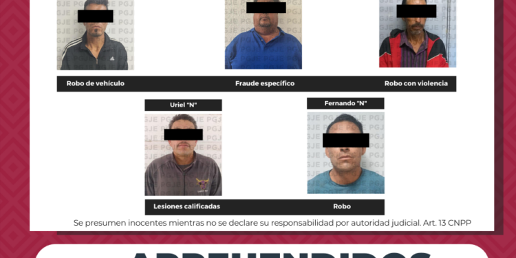 APREHENDE PGJE A 5 HOMBRES POR DIVERSOS DELITOS