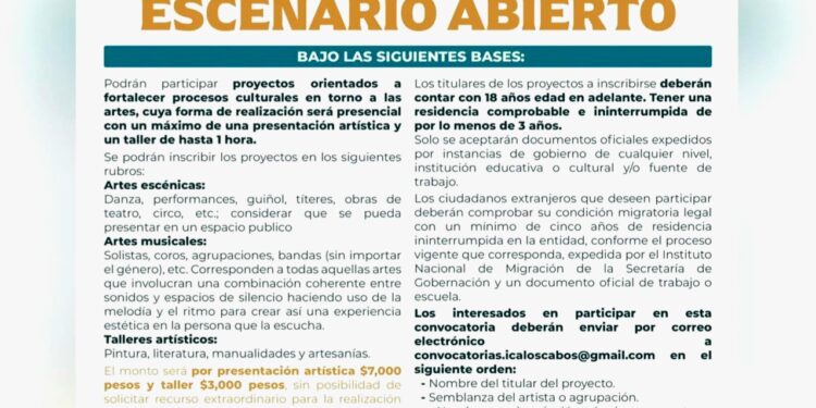 Invitan a participar en el programa cultural “Escenario Abierto” 2025 en Los Cabos 