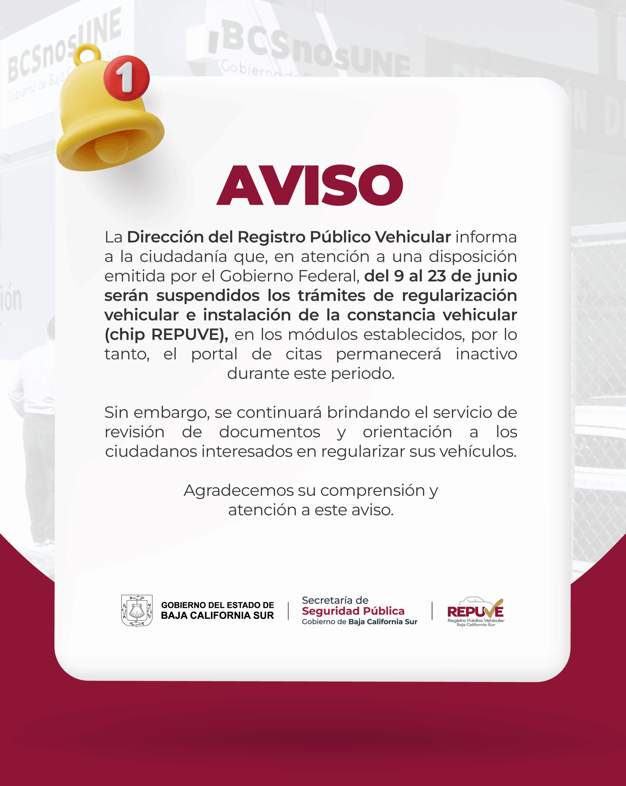 Módulos de regularización del REPUVE suspenden temporalmente su servicio