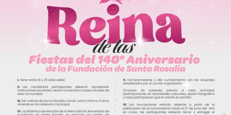 LANZAN CONVOCATORIA PARA REINA DEL 140 ANIVERSARIO DE SANTA ROSALÍA