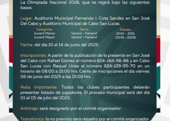 Convocan a clubes de básquetbol de Los Cabos al proceso delegacional rumbo a la Olimpiada Nacional 2026