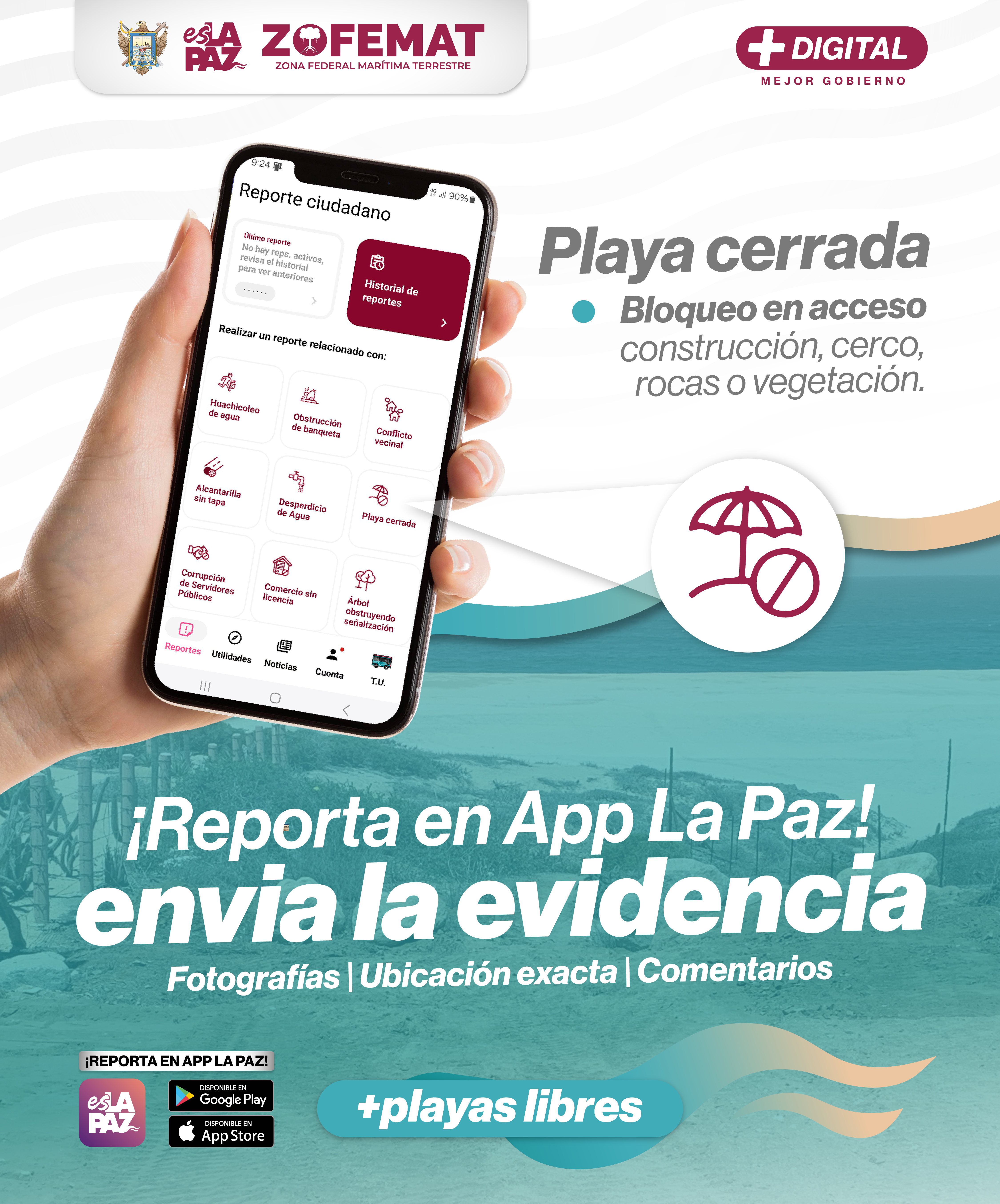 Invita Zofemat a reportar accesos a playas bloqueados en App La Paz