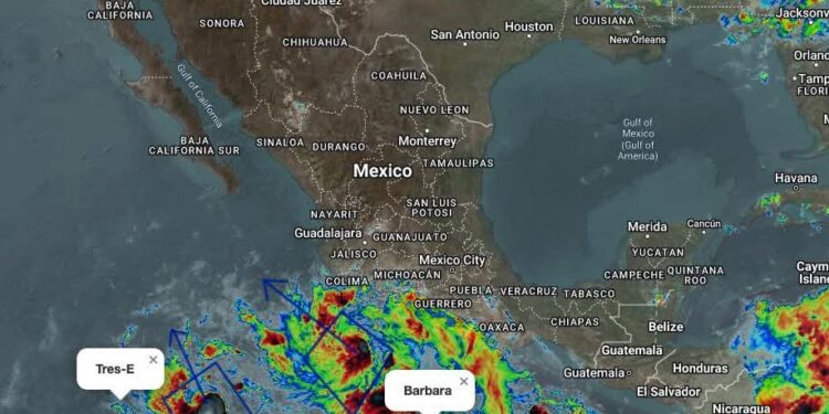 Avanzan en el pacífico la tormenta tropical Bárbara y la depresión Tres-E