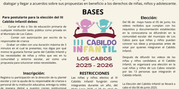 Invitan a niñas y niños de Los Cabos a formar parte del III Cabildo Infantil 2025-2026