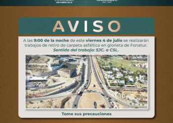 Este viernes, continúan trabajos de retiro de carpeta asfáltica en la glorieta de Fonatur; piden tomar precauciones