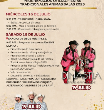 Anuncian programa oficial de las Fiestas Tradicionales Ánimas Bajas 2025