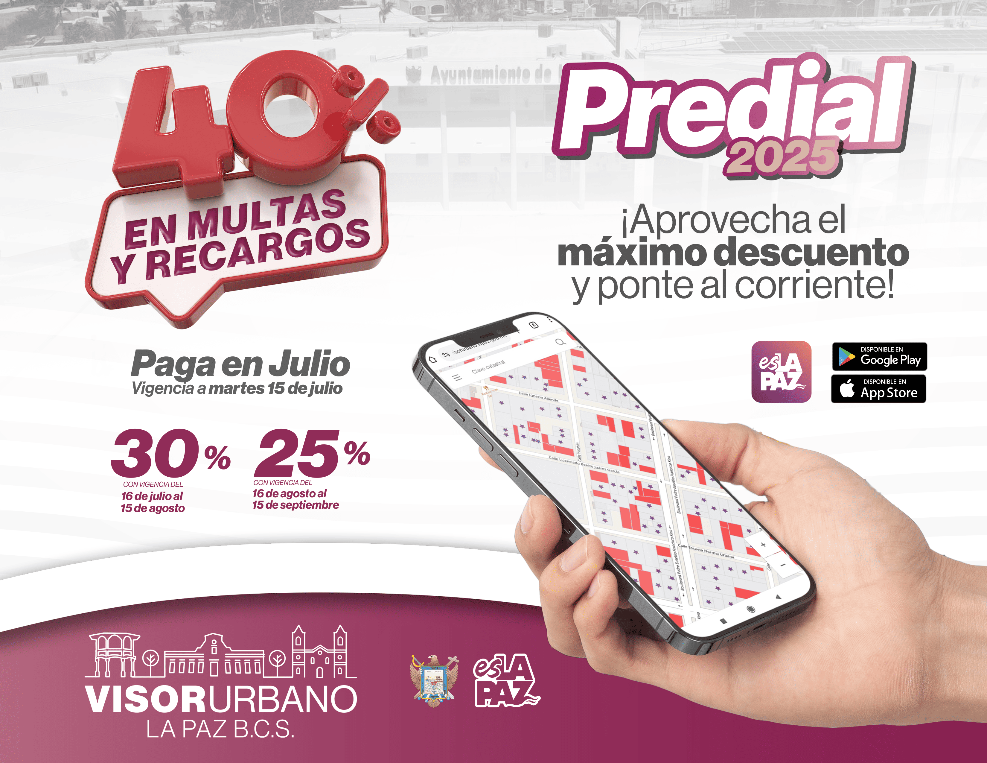 Tesorería Municipal de La Paz anuncia últimos días del 40% de descuento en multas y recargos de predial