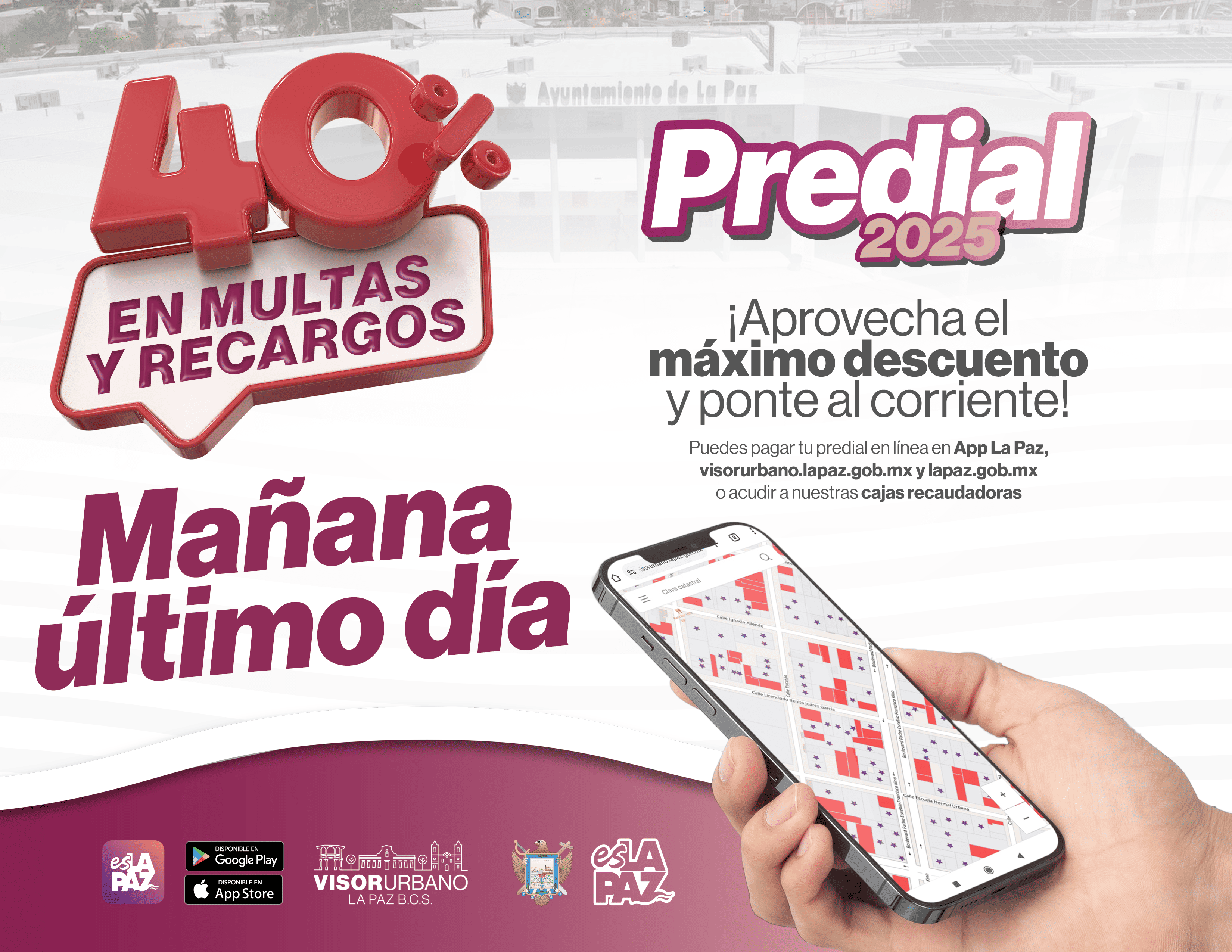 Mañana último día del 40% de descuento en multas y recargos del impuesto predial