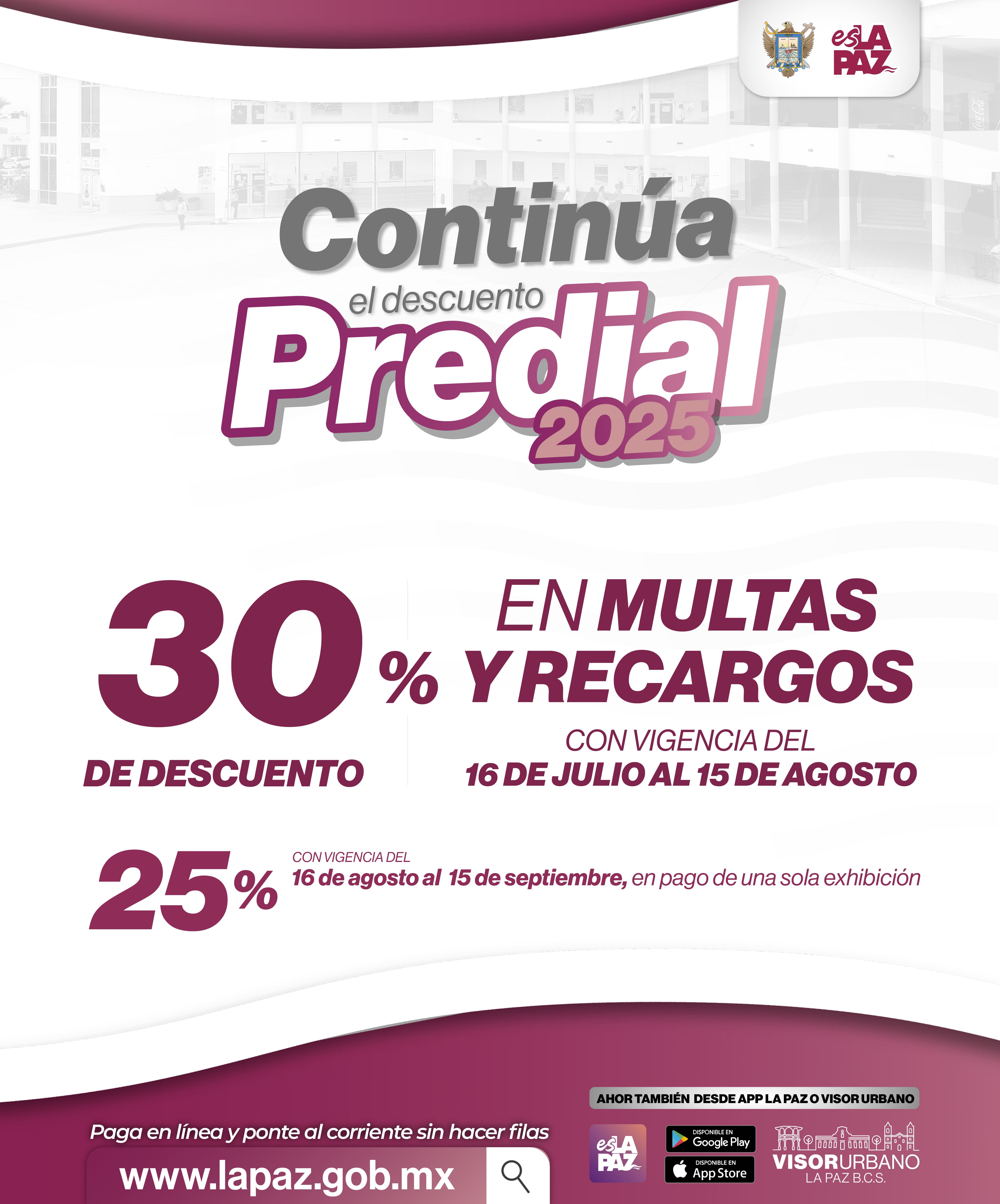 Continúa el programa de descuento predial con el 30% en multas y recargos