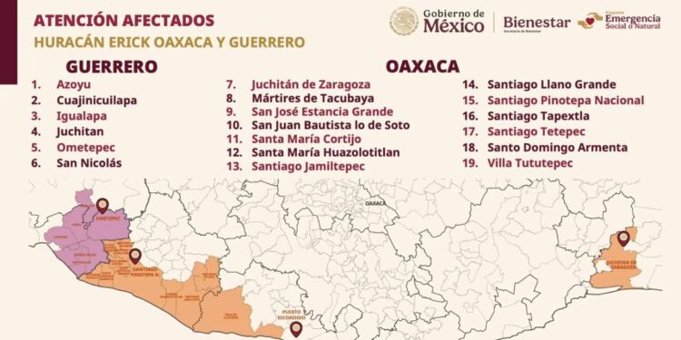 EN GUERRERO Y OAXACA SE HAN APOYADO A 59 MIL 519 FAMILIAS TRAS EL PASO DEL HURACÁN ERICK