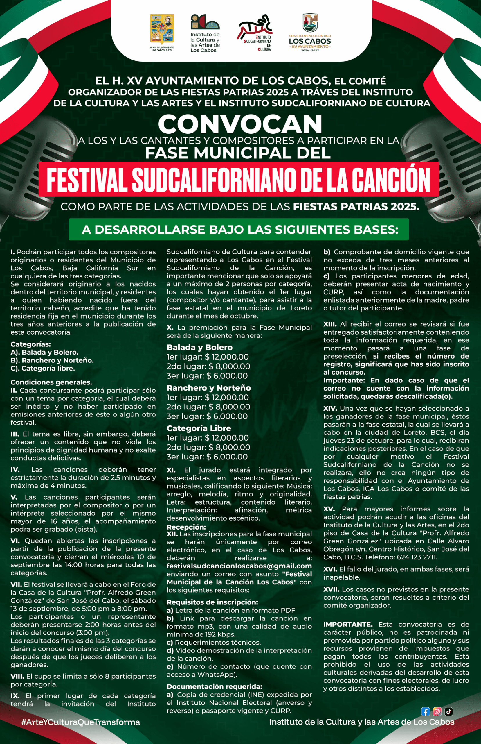 Convocan en Los Cabos a participar en fase municipal del Festival Sudcaliforniano de la Canción 2025