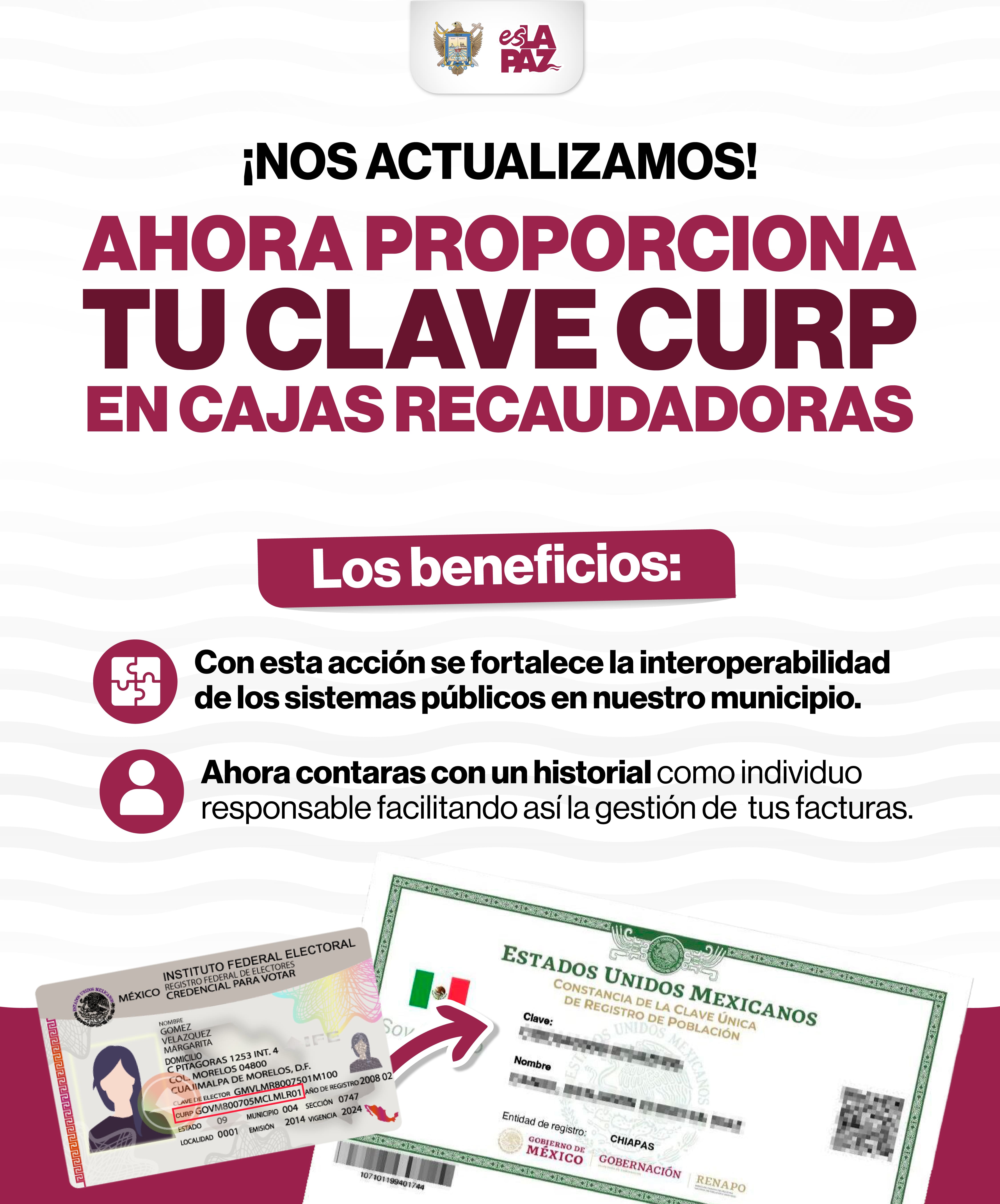 Implementa Gobierno de La Paz uso de CURP para trámites municipales