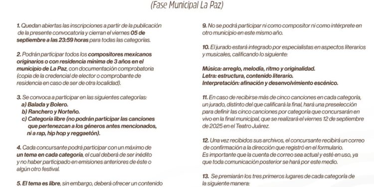 Abren convocatoria del Festival Sudcaliforniano de la Canción en su fase municipal La Paz