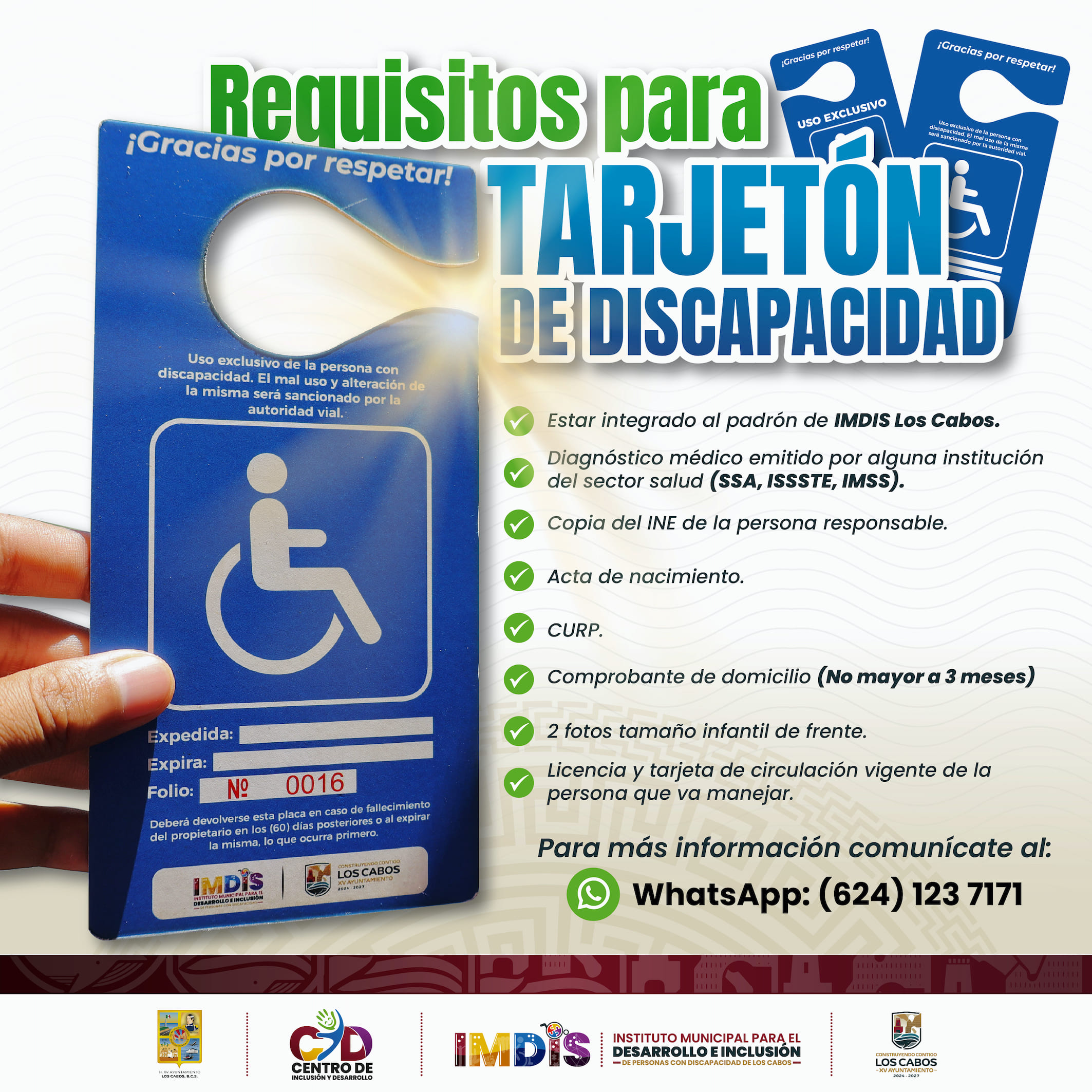 Invitan a tramitar tarjetón para personas con discapacidad motriz o movilidad limitada en Los Cabos