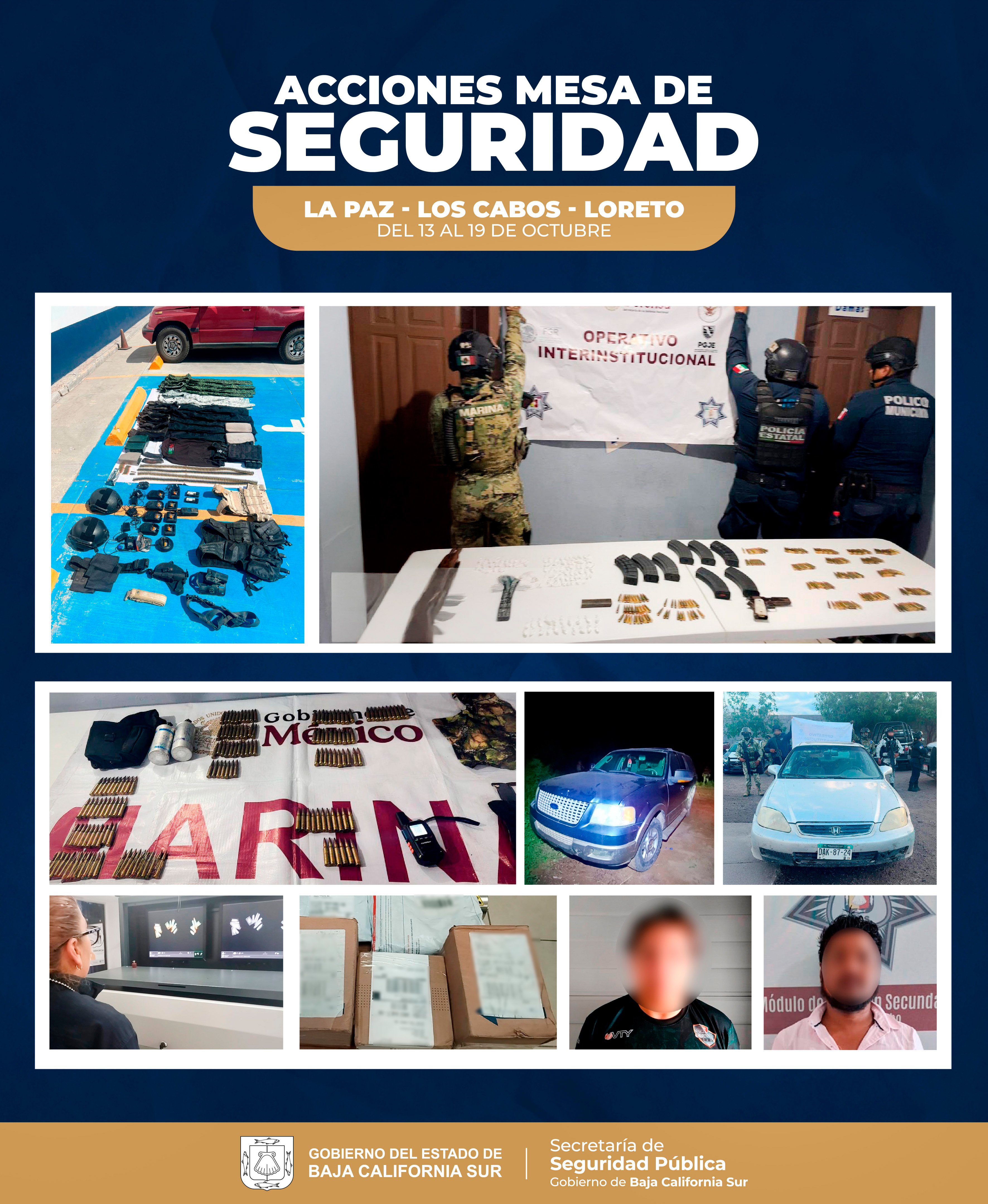 Mesa de Seguridad de BCS informa sobre acciones realizadas del 13 al 19 de octubre
