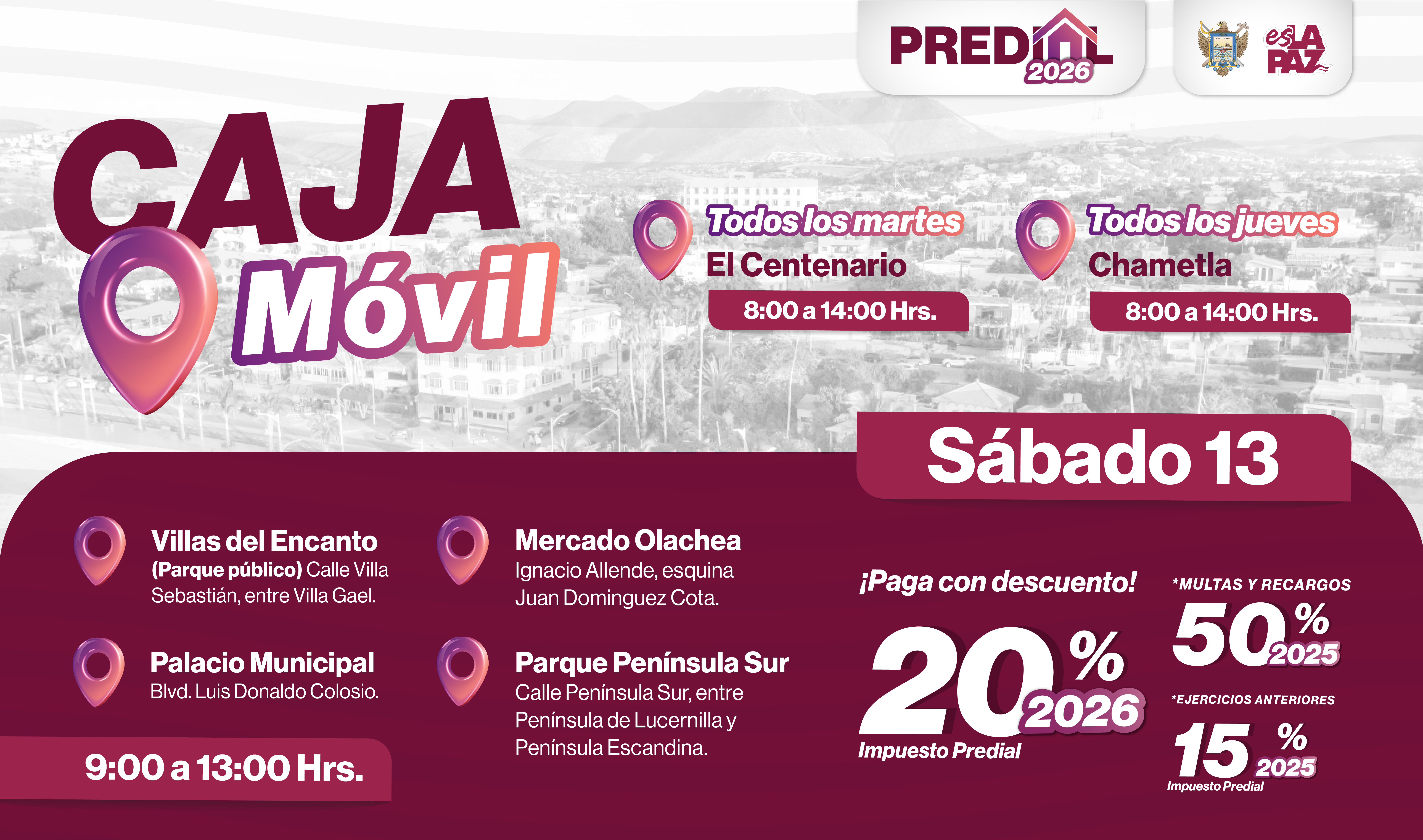 Instalarán cajas móviles para pago de Predial en La Paz este fin de semana 