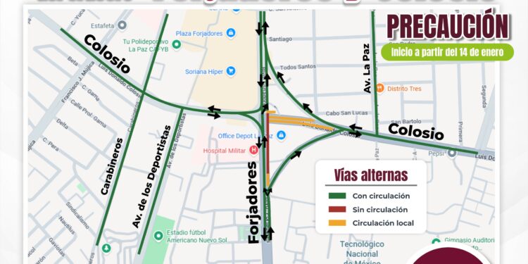 Iniciará rehabilitación nocturna en el crucero de los bulevares Forjadores y Colosio en la ciudad de La Paz