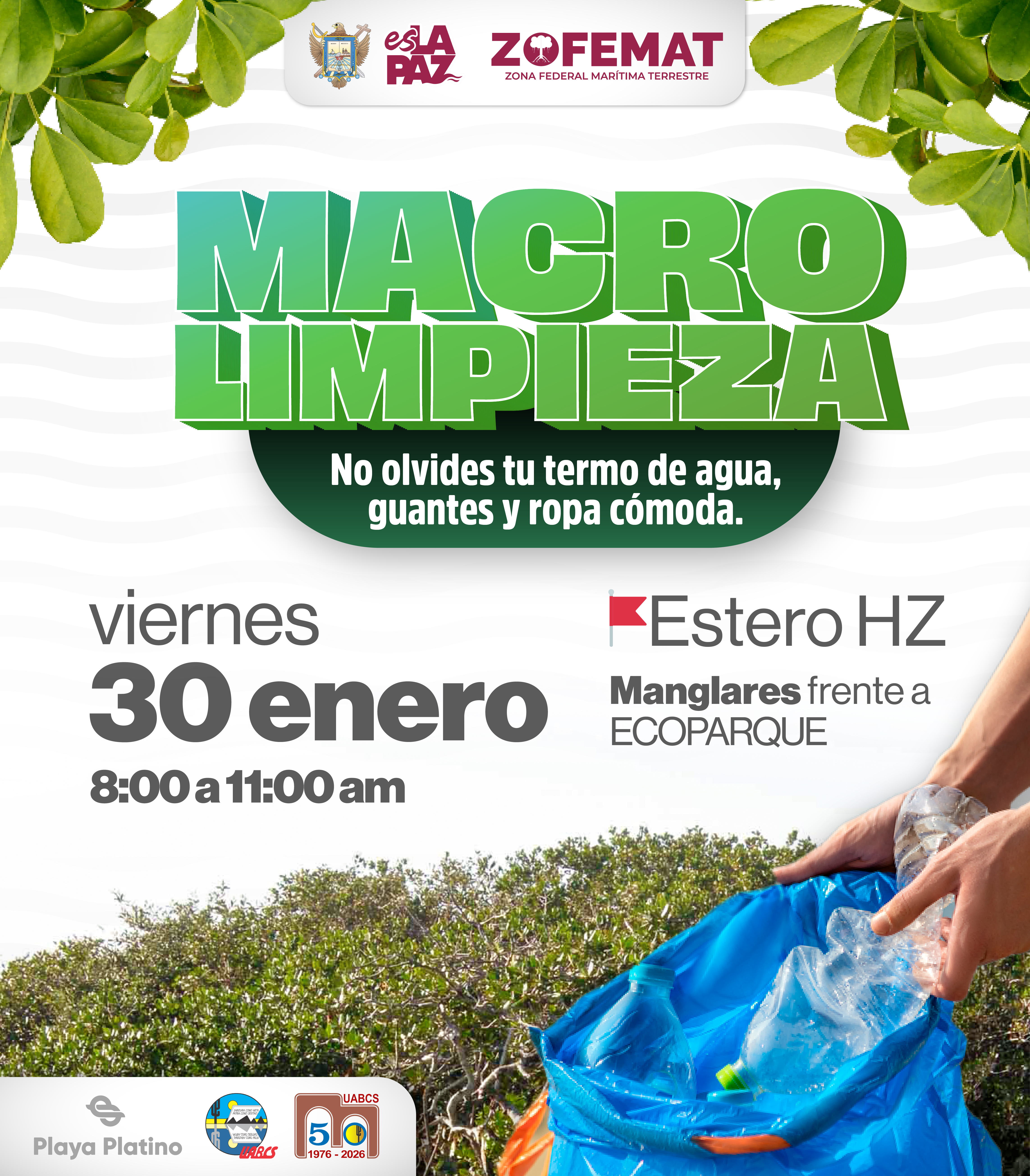 Invitan a la macro limpieza de Manglares frente al Eco Parque en La Paz