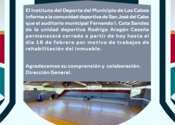 Por trabajos de rehabilitación, Auditorio Municipal de San José del Cabo permanecerá cerrado del 10 al 16 de febrero