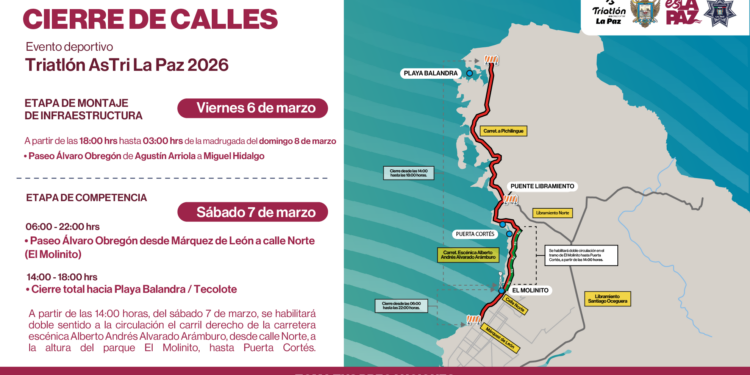 Cierre vial del malecón hasta playa Balandra por Triatlón “AsTri La Paz”
