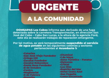 Repara OOMSAPAS Los Cabos fuga emergente en Acueducto 1; llaman a cuidar el agua durante trabajos
