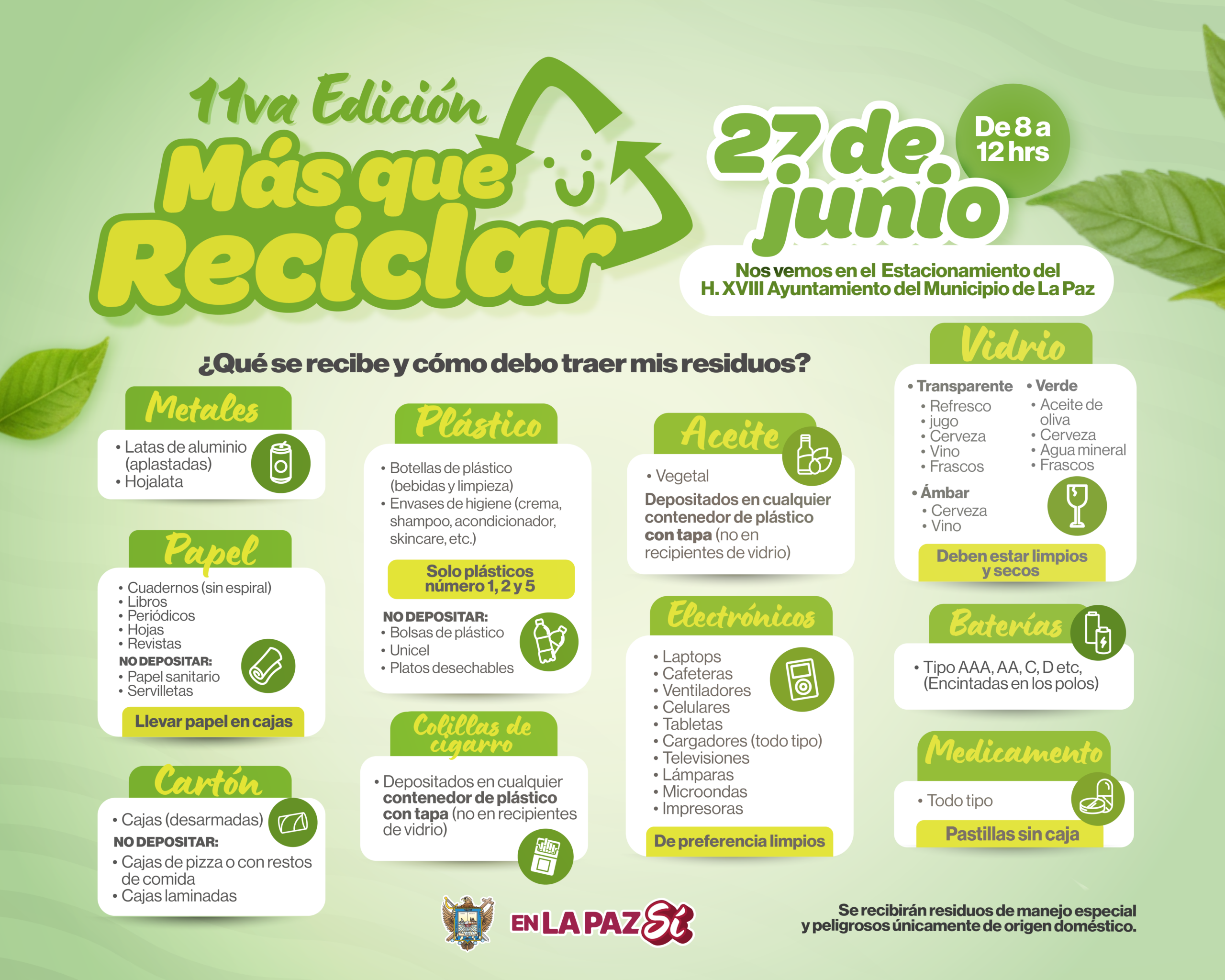 Ayuntamiento de La Paz invita a la Mega Jornada de Acopio “Más que Reciclar”