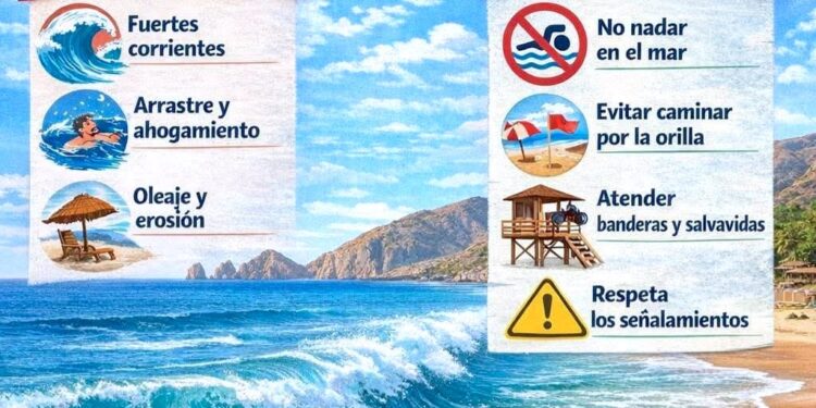 Llaman a respetar banderas de advertencia en playas de Los Cabos por condiciones de mar de fondo