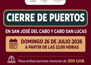 Anuncian cierre de puertos en Los Cabos a partir de las 22:00 horas por efectos del huracán Genevieve