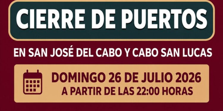 Anuncian cierre de puertos en Los Cabos a partir de las 22:00 horas por efectos del huracán Genevieve