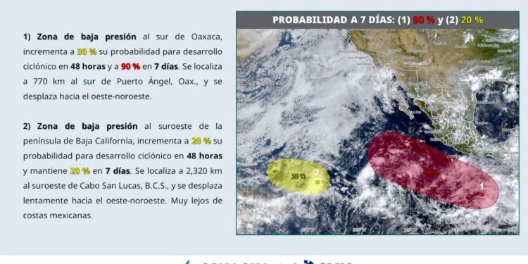 Gobierno de Los Cabos mantiene monitoreo permanente de dos zonas de baja presión en el Pacífico Mexicano