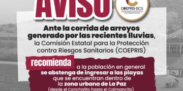 Recomienda COEPRIS evitar ingreso a playas de La Paz tras lluvias registradas